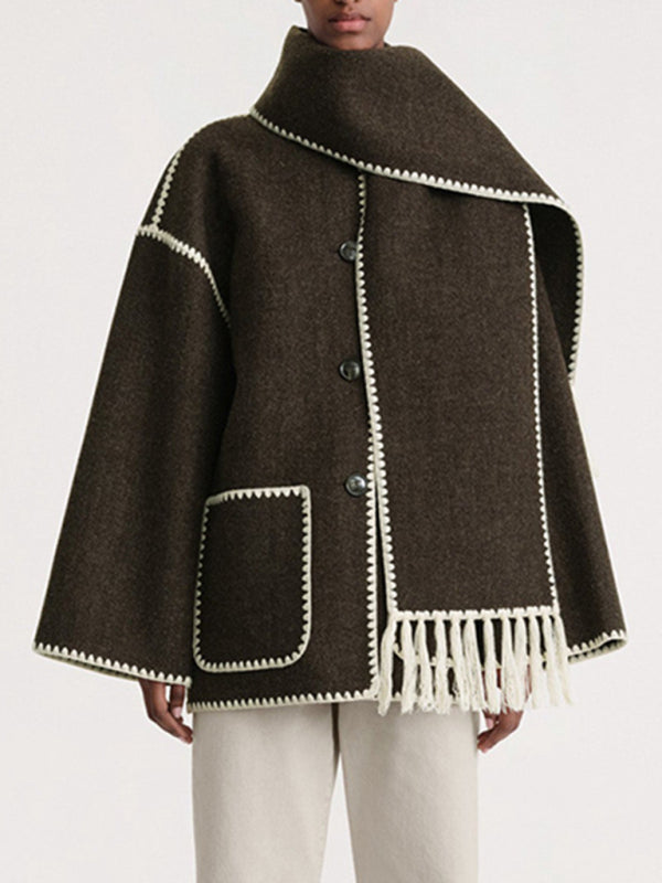 Maris Scarf Collar Fringe Jacket