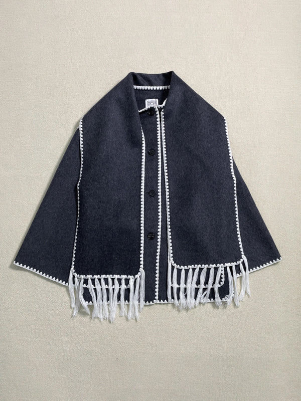 Maris Scarf Collar Fringe Jacket