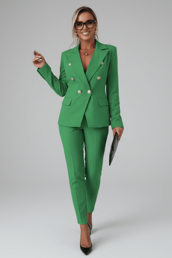 Vesper Double-Breasted Trouser Suit – Green