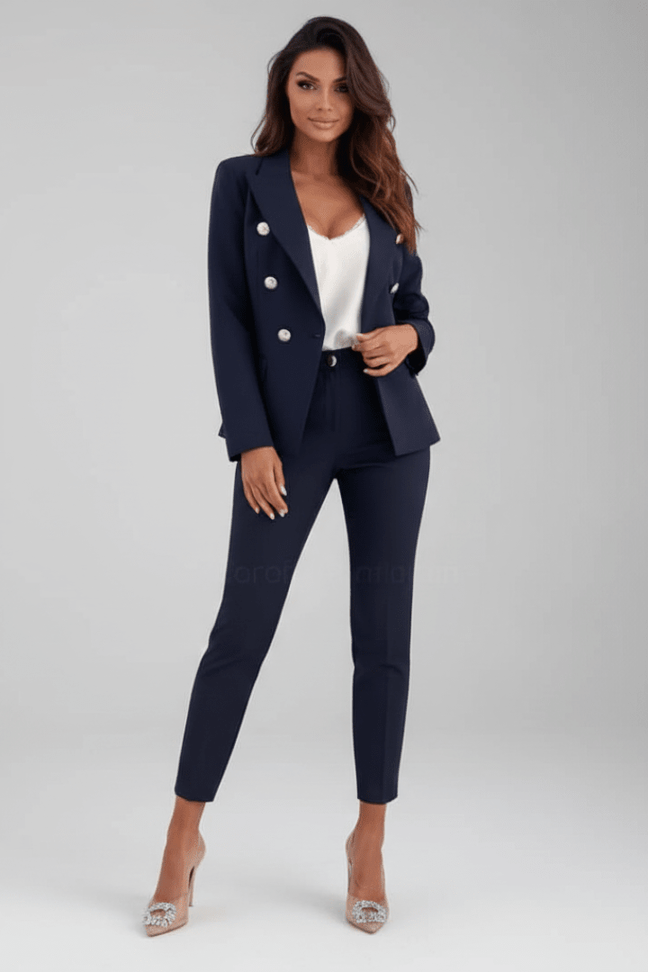 Vesper Double-Breasted Trouser Suit – Navy