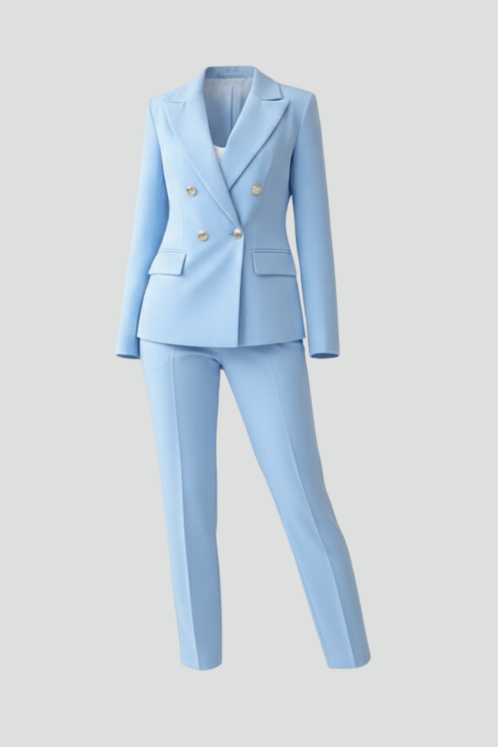 Vesper Double-Breasted Trouser Suit – Light Blue