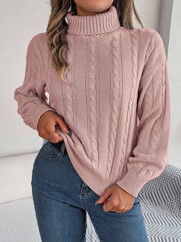 Mathilde Knit Cable Turtleneck Jumper – Lantern Sleeves Regular Fit Long Sleeve | Dorvelli