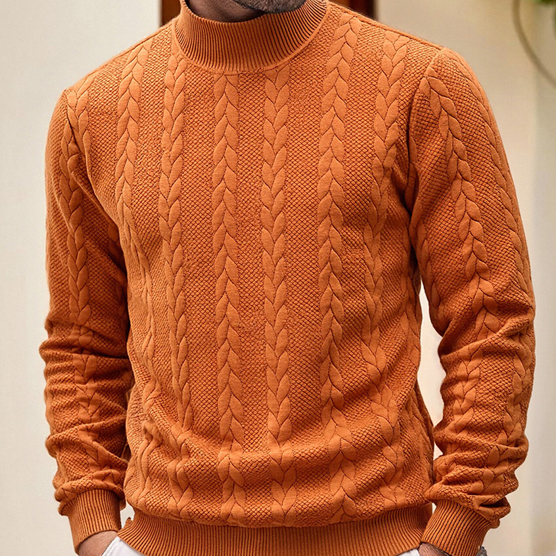 Matthias Mock Neck Jacquard Knit Jumper – Slim Fit Ribbed Cuffs Long Sleeve