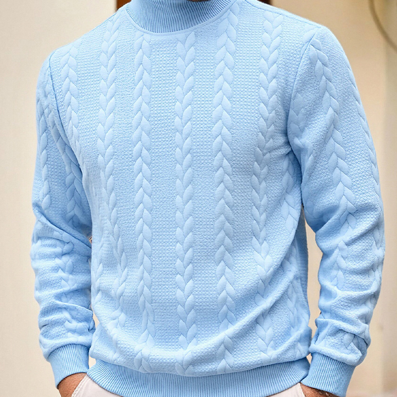 Matthias Mock Neck Jacquard Knit Jumper – Slim Fit Ribbed Cuffs Long Sleeve