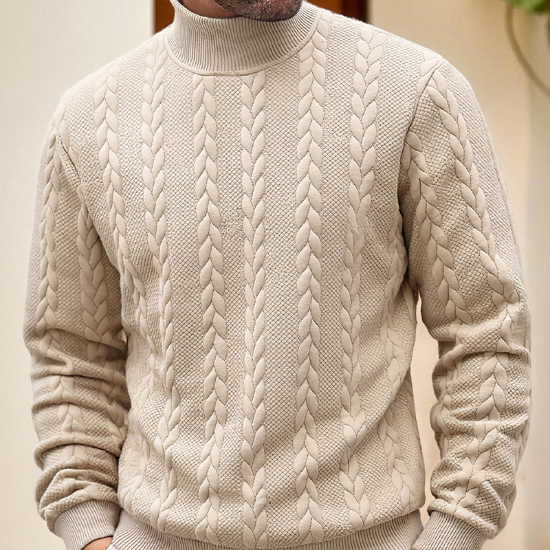 Matthias Mock Neck Jacquard Knit Jumper – Slim Fit Ribbed Cuffs Long Sleeve