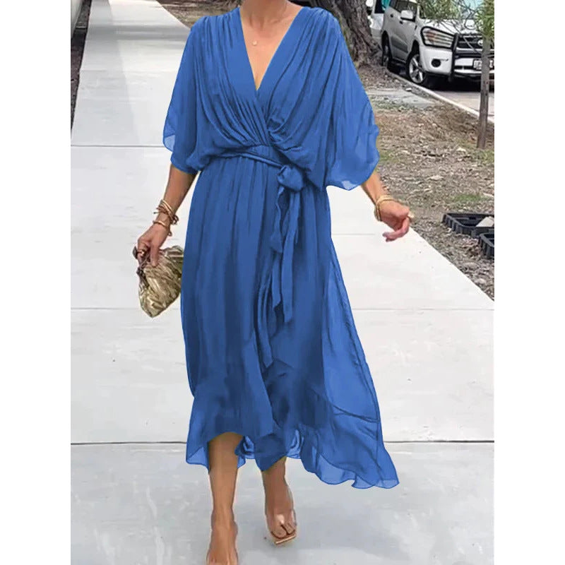 Mireille Wrap Midi Dress – Blue