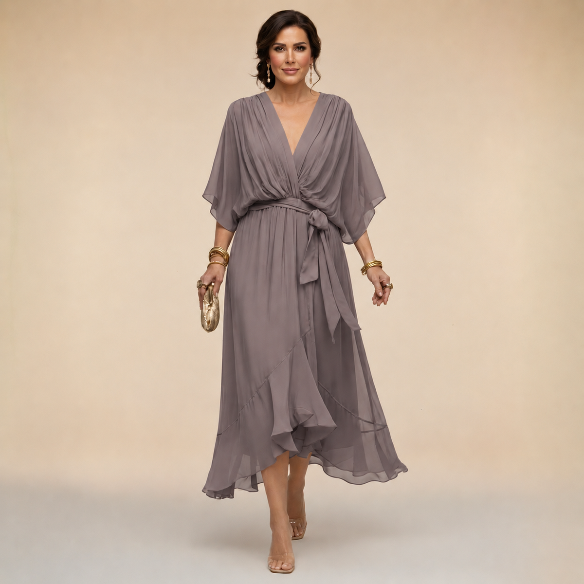 Mireille Wrap Midi Dress – Grey