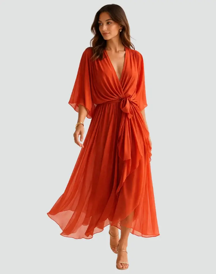 Mireille Wrap Midi Dress – Orange