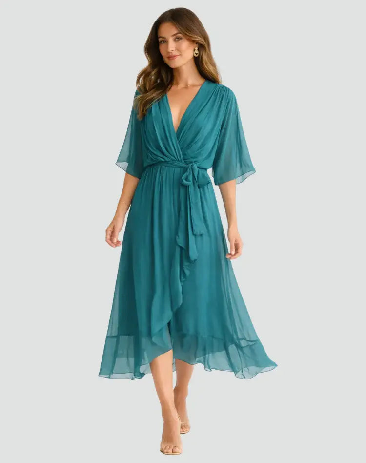 Mireille Wrap Midi Dress – Teal