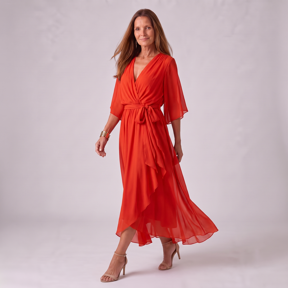 Mireille Wrap Midi Dress – Orange