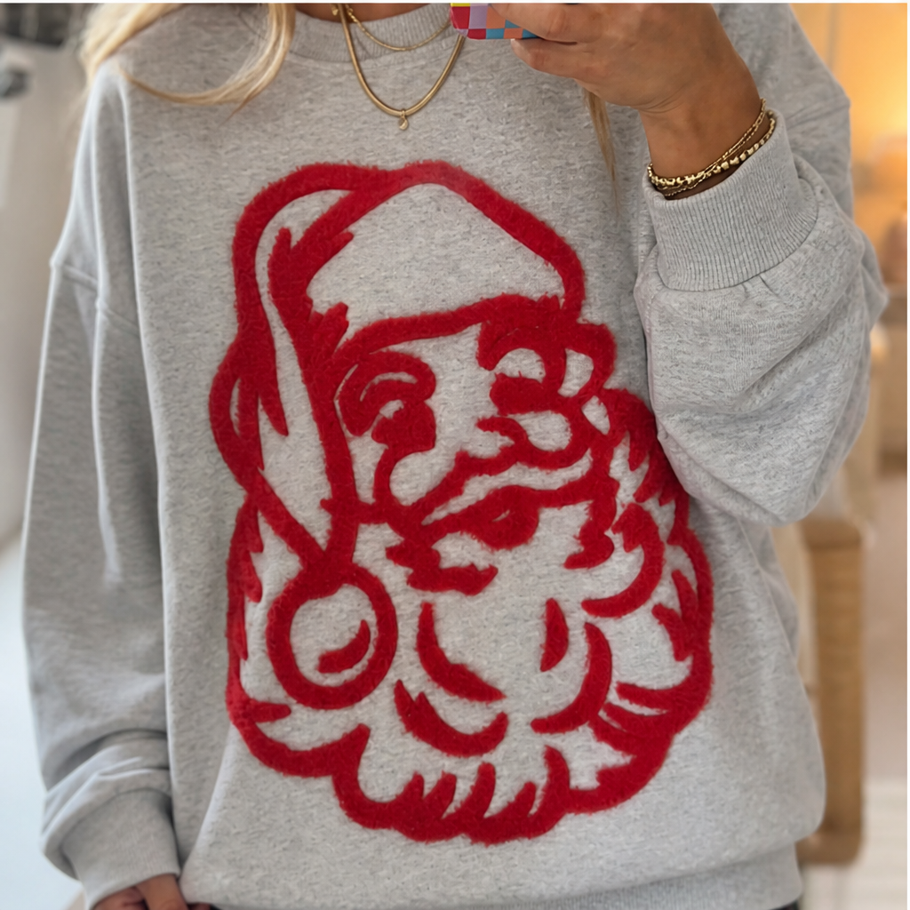 Noelle Oversized Christmas Sweatshirt – Santa Graphic Crew Neck Pullover