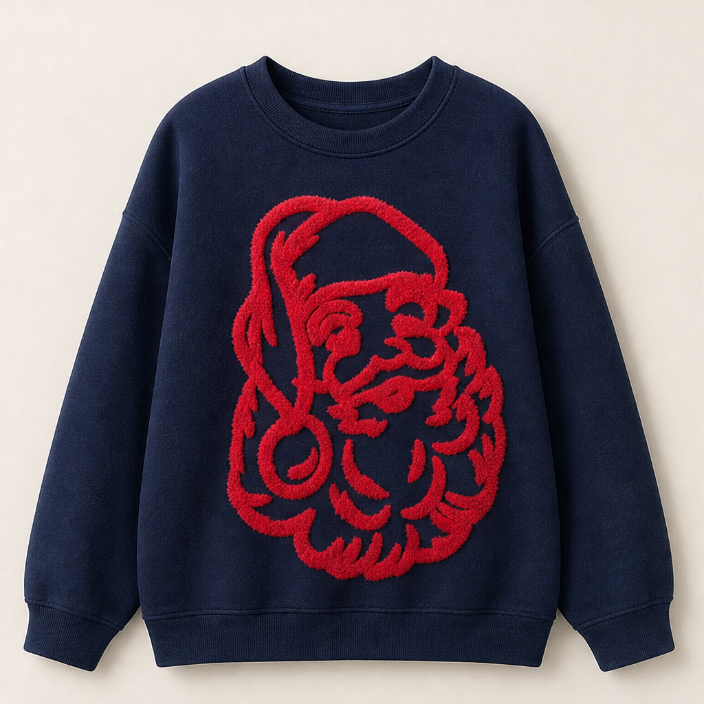 Noelle Oversized Christmas Sweatshirt – Santa Graphic Crew Neck Pullover – Navy
