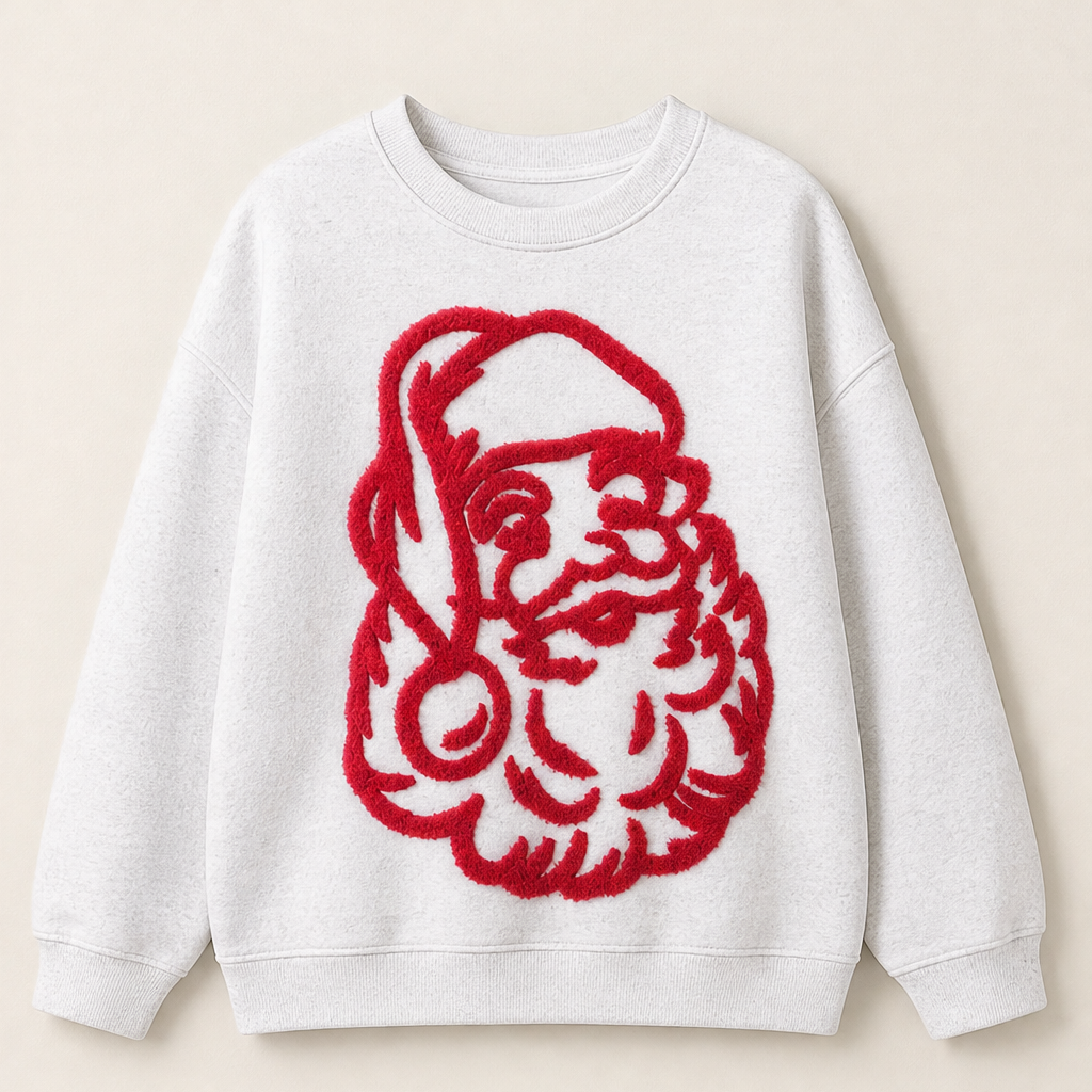 Noelle Oversized Christmas Sweatshirt – Santa Graphic Crew Neck Pullover – White