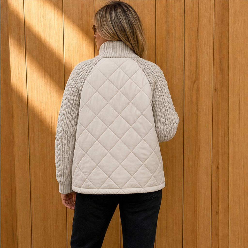 Dorvelli | Nordic Cable Puffer Jacket – Knit Sleeve Diamond Quilted Zip