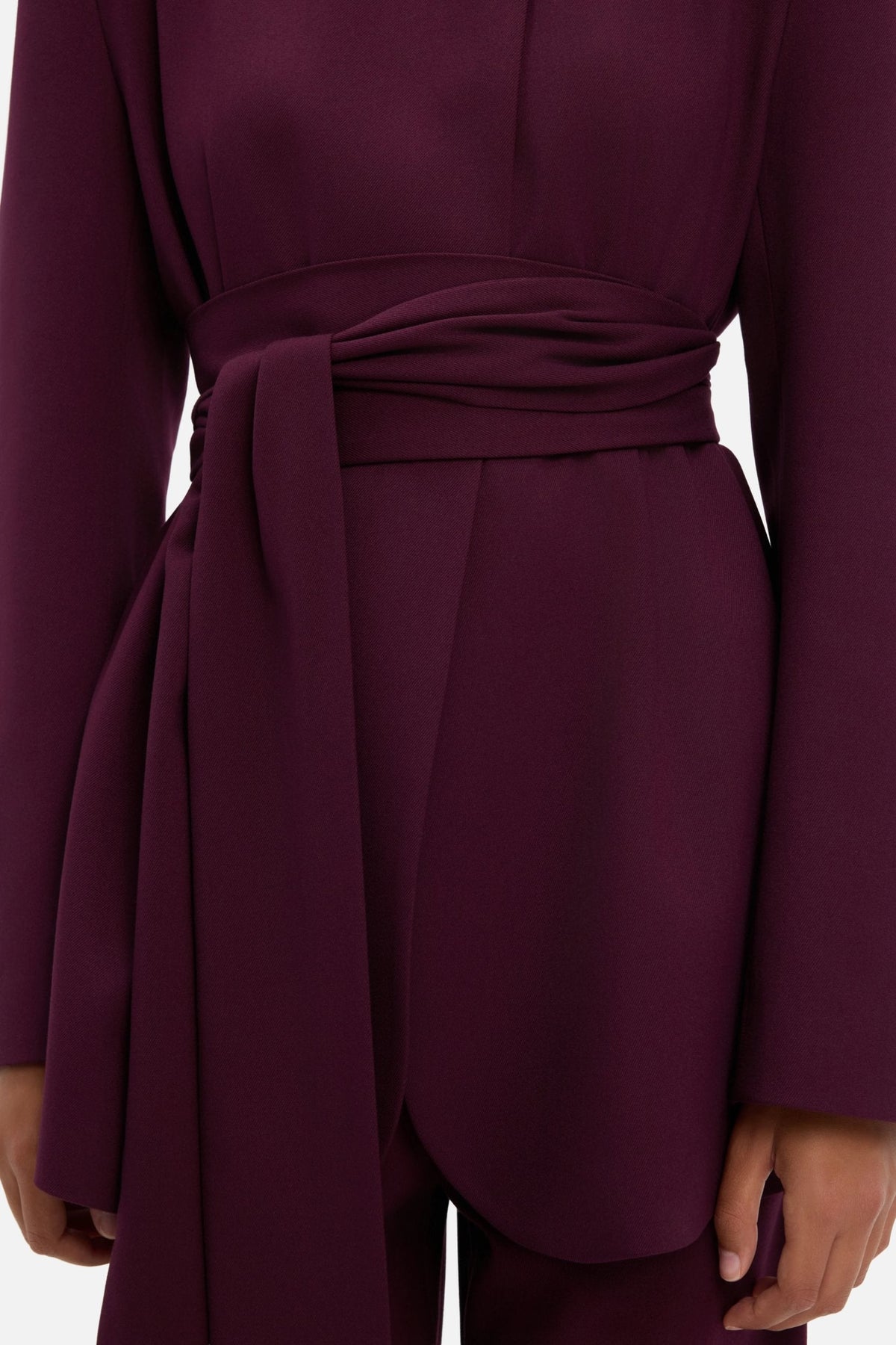 Odalie Wrap Belt Longline Blazer – Burgundy