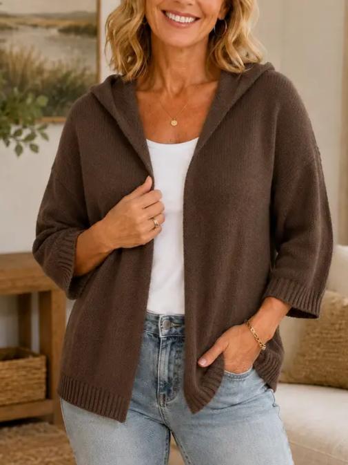 Ottilie Hooded Open-Front Knit Cardigan