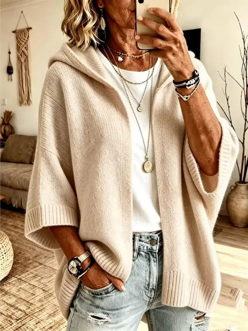 Ottilie Hooded Open-Front Knit Cardigan Apricot