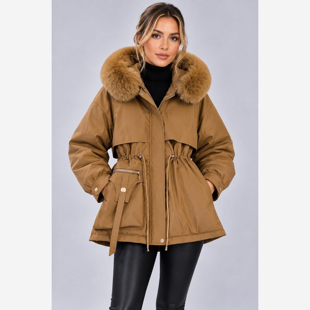 Ottoline Hooded Padded Parka – Women's Drawstring Waist Plush Trim Winter Coat