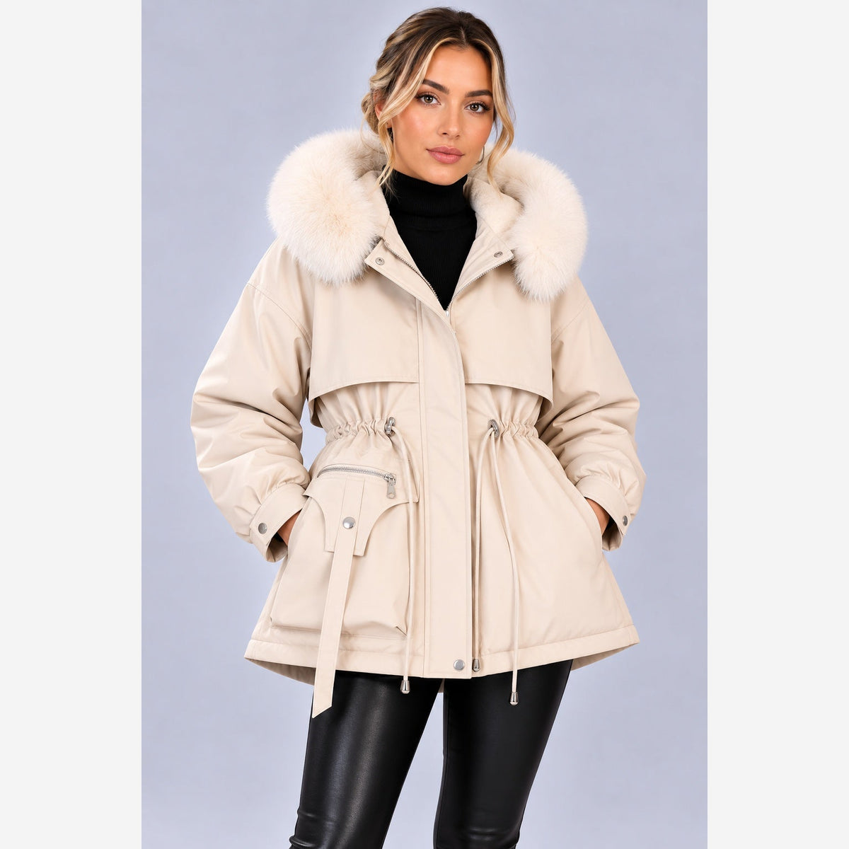 Ottoline Hooded Padded Parka – Women's Drawstring Waist Plush Trim Winter Coat