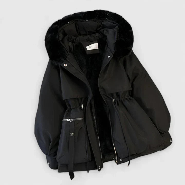 Ottoline Hooded Padded Parka – Women's Drawstring Waist Plush Trim Winter Coat