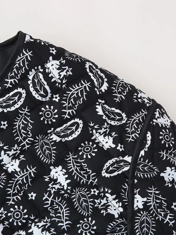 Primrose Paisley Quilted Jacket – Contrast Binding V-Neck Button Down | Dorvelli