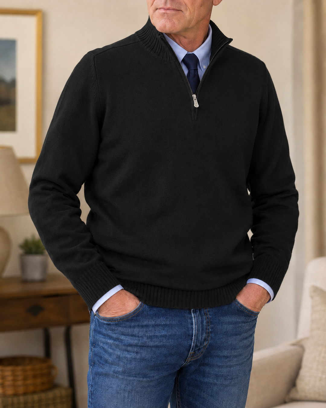 Rafferty Quarter-Zip Knit Jumper – Ribbed Mock Collar Long Sleeve Pullover