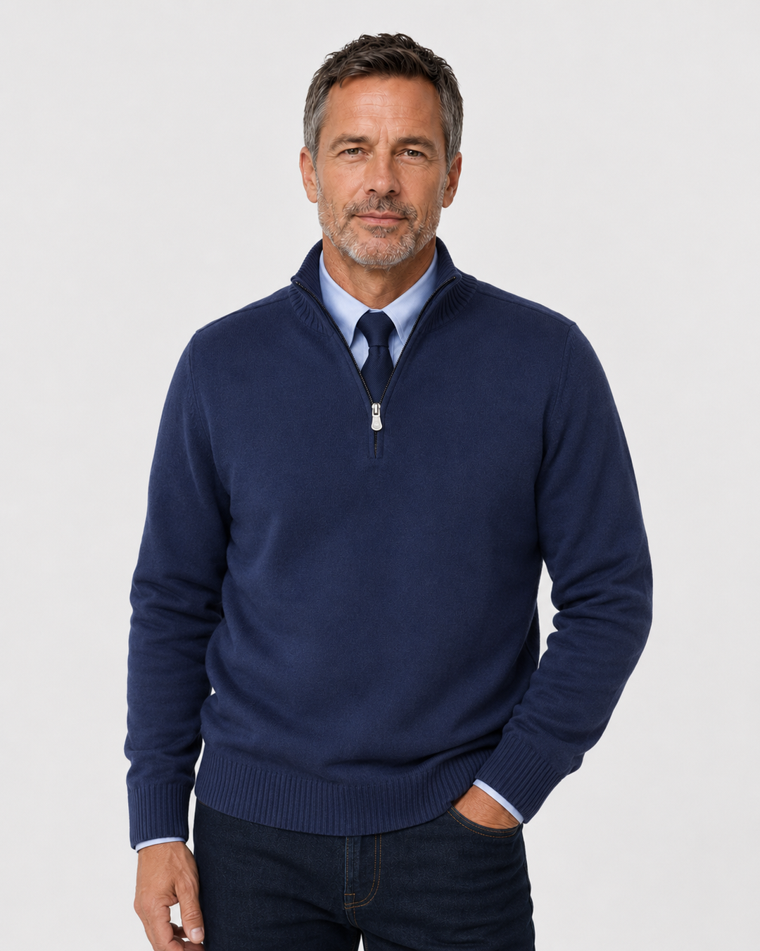 Rafferty Quarter-Zip Knit Jumper – Ribbed Mock Collar Long Sleeve Pullover