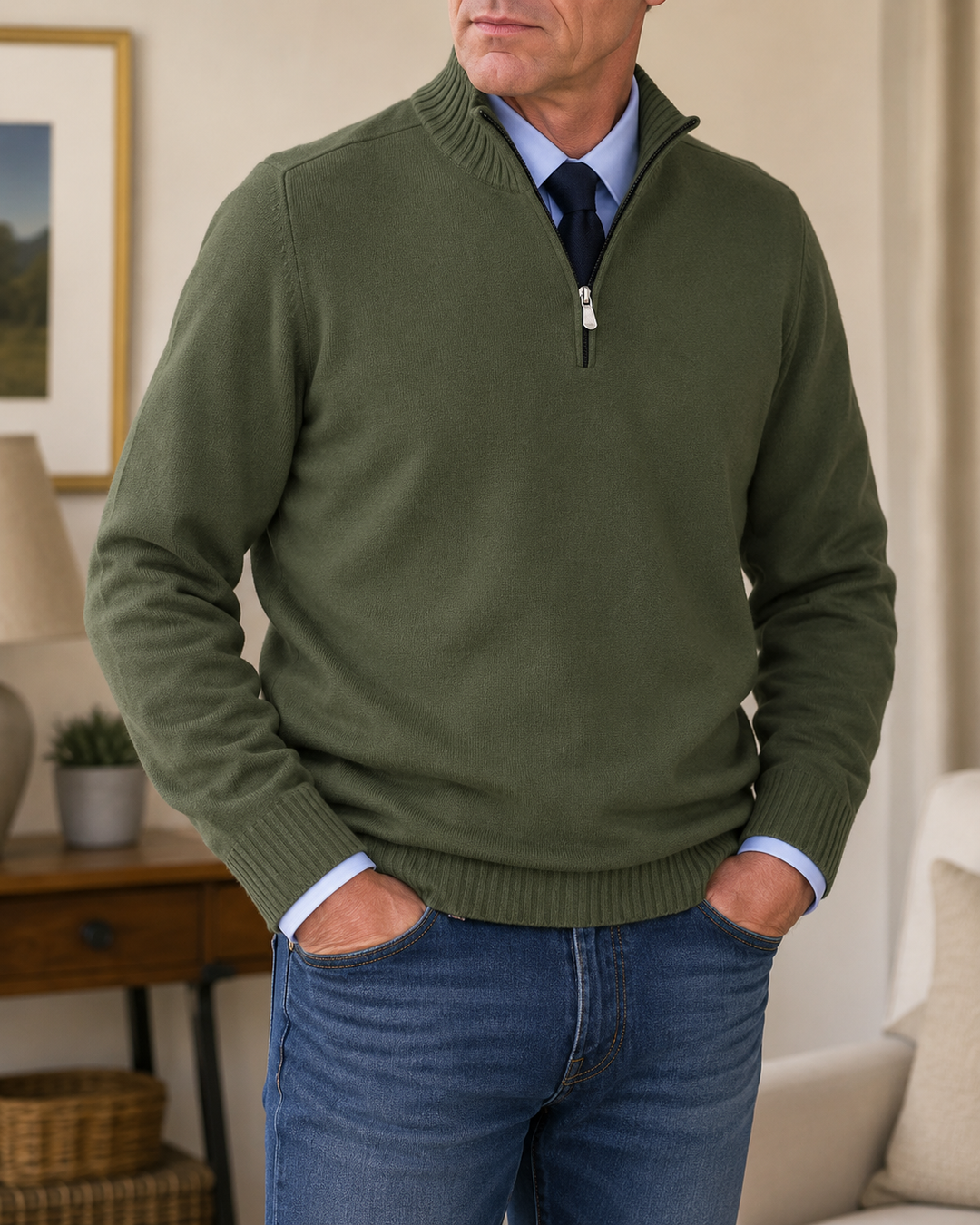 Rafferty Quarter-Zip Knit Jumper – Ribbed Mock Collar Long Sleeve Pullover