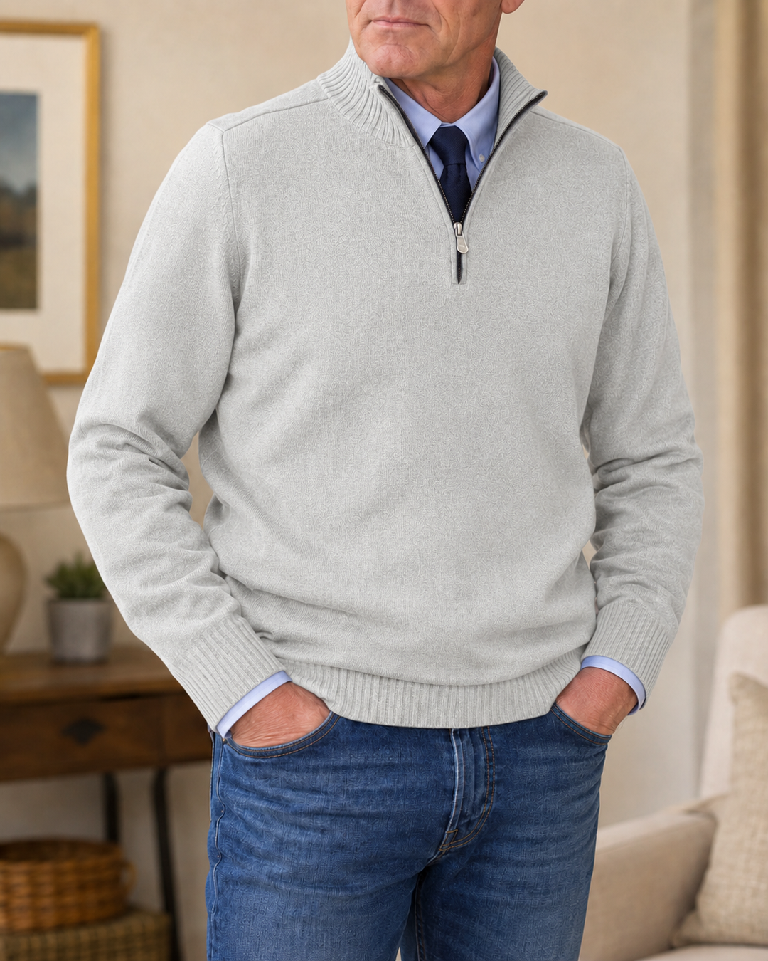 Rafferty Quarter-Zip Knit Jumper – Ribbed Mock Collar Long Sleeve Pullover