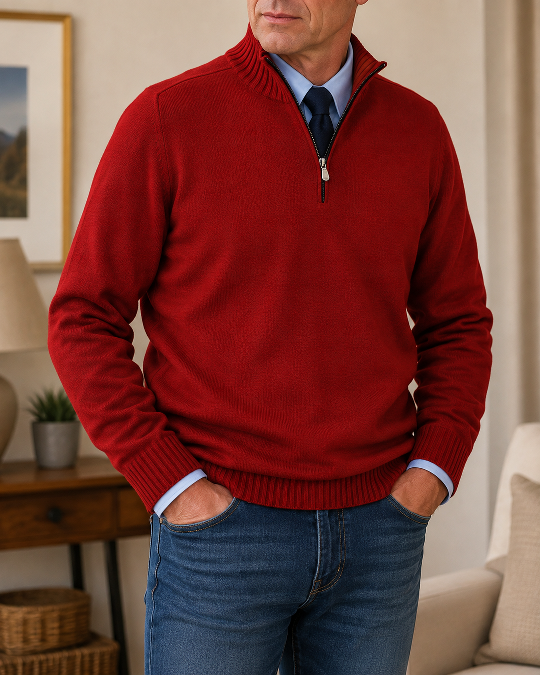 Rafferty Quarter-Zip Knit Jumper – Ribbed Mock Collar Long Sleeve Pullover