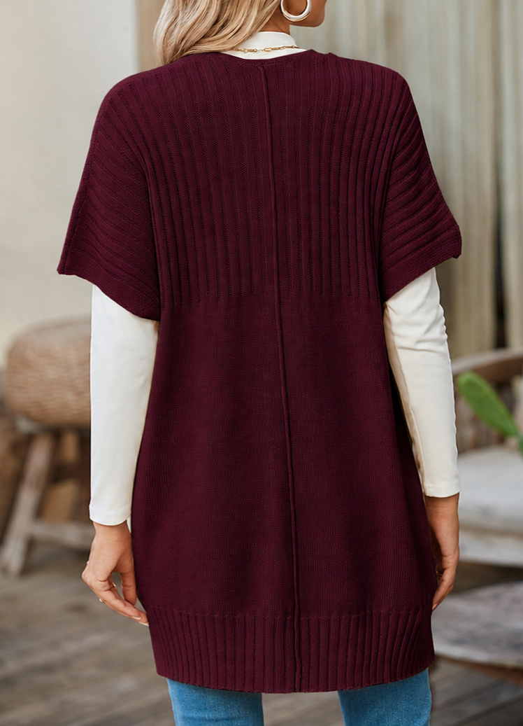 Rosalind Pleated Short Sleeve Knit Cardigan Dahlia Red