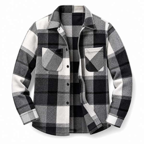 Rowan Bold Check Plaid Shirt – Pointed Collar Button Front Chest Pockets – Black
