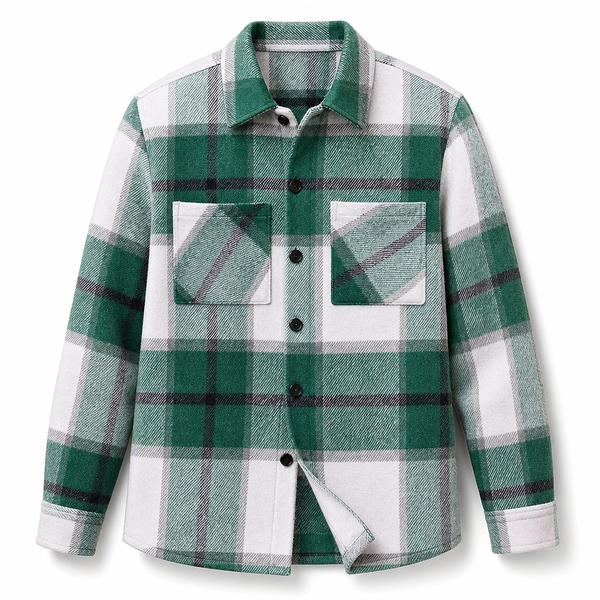 Rowan Bold Check Plaid Shirt – Pointed Collar Button Front Chest Pockets – Green