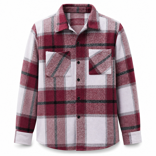 Rowan Bold Check Plaid Shirt – Pointed Collar Button Front Chest Pockets – Red