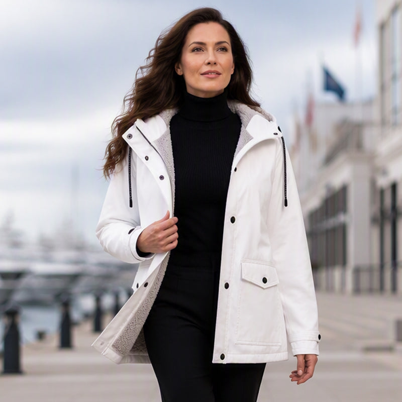 Rowena Hooded Parka Jacket – Plush-Lined Hood Snap Front Flap Pockets