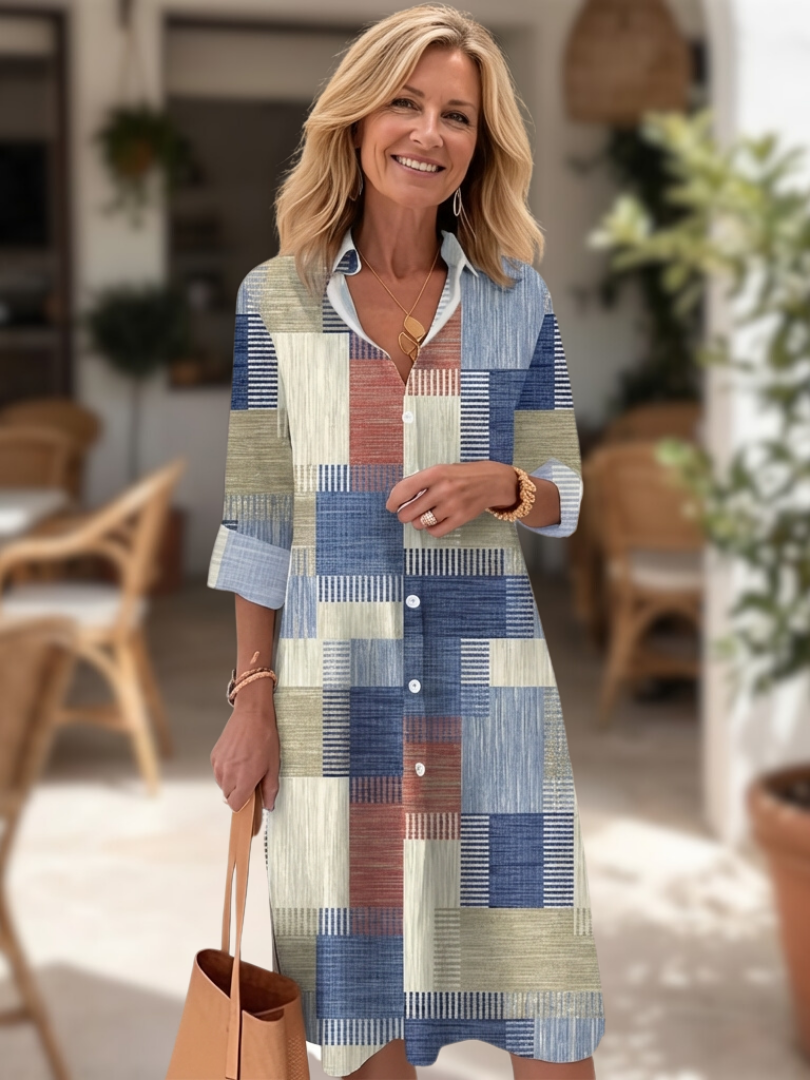 Dorvelli | Women's Midi Dress – Patchwork Button Front