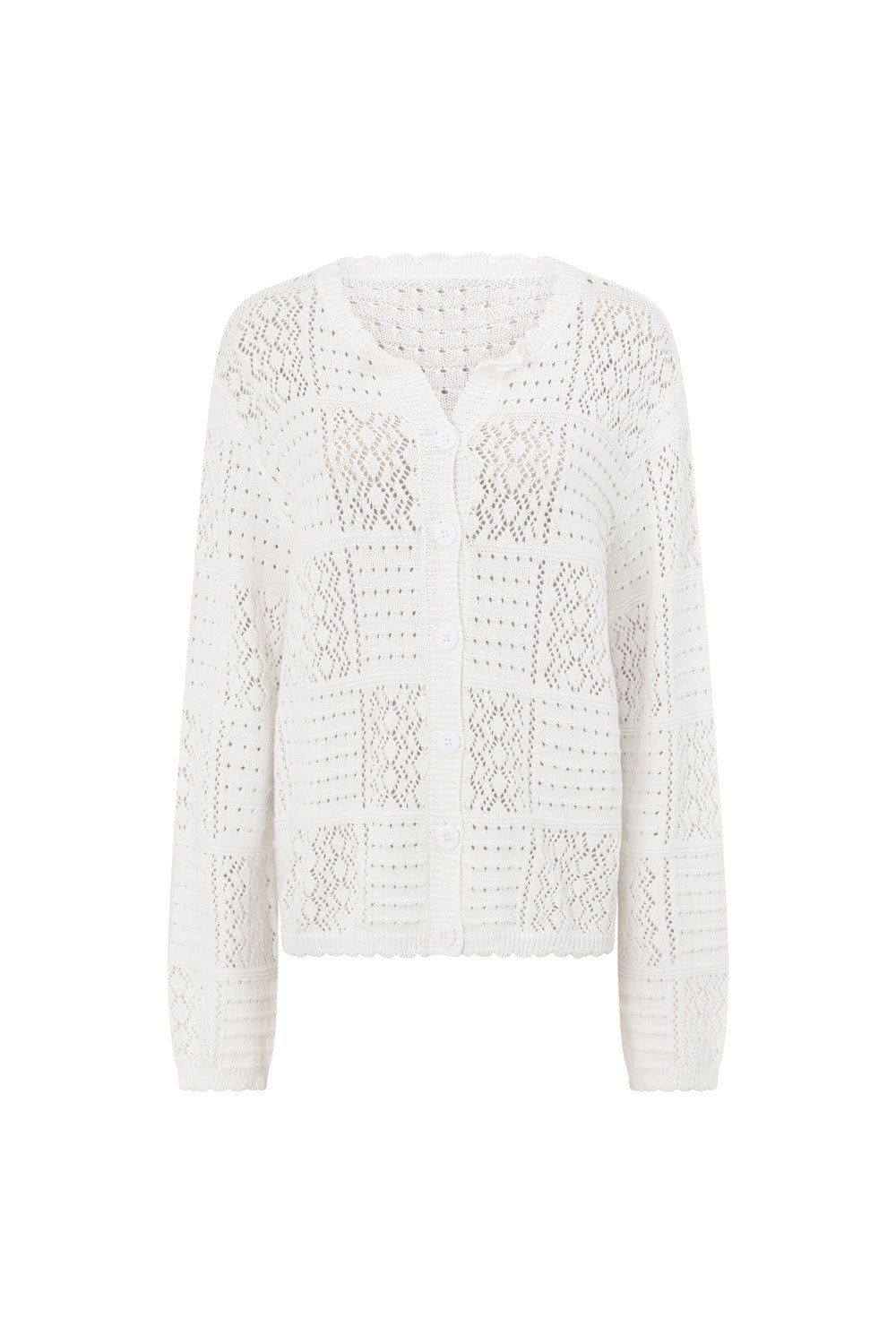 Saffron Crochet Knit Cardigan Top – White