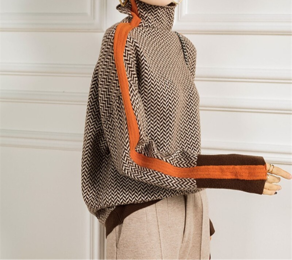 Saoirse Herringbone Turtleneck Jumper – Orange