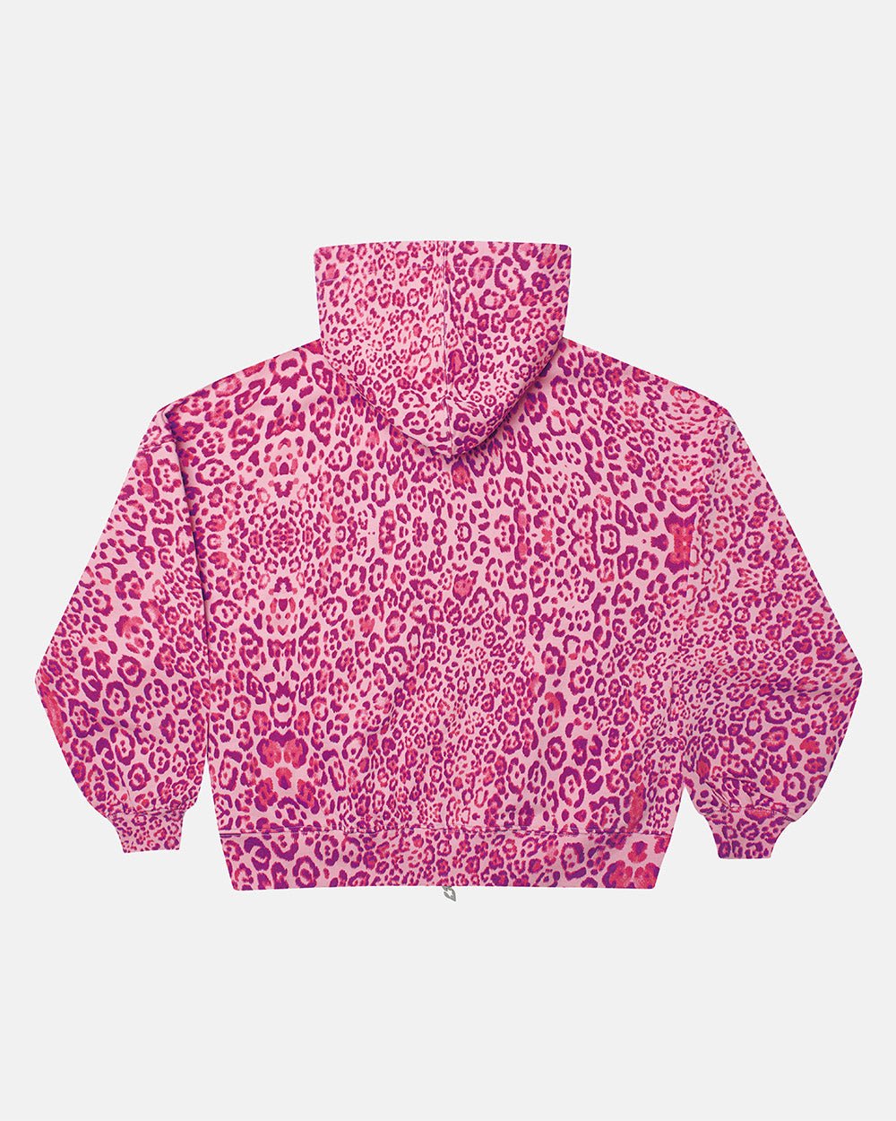 Saskia Leopard Print Zip Hoodie – Boxy Fit Kangaroo Pocket Hooded Sweatshirt – Pink