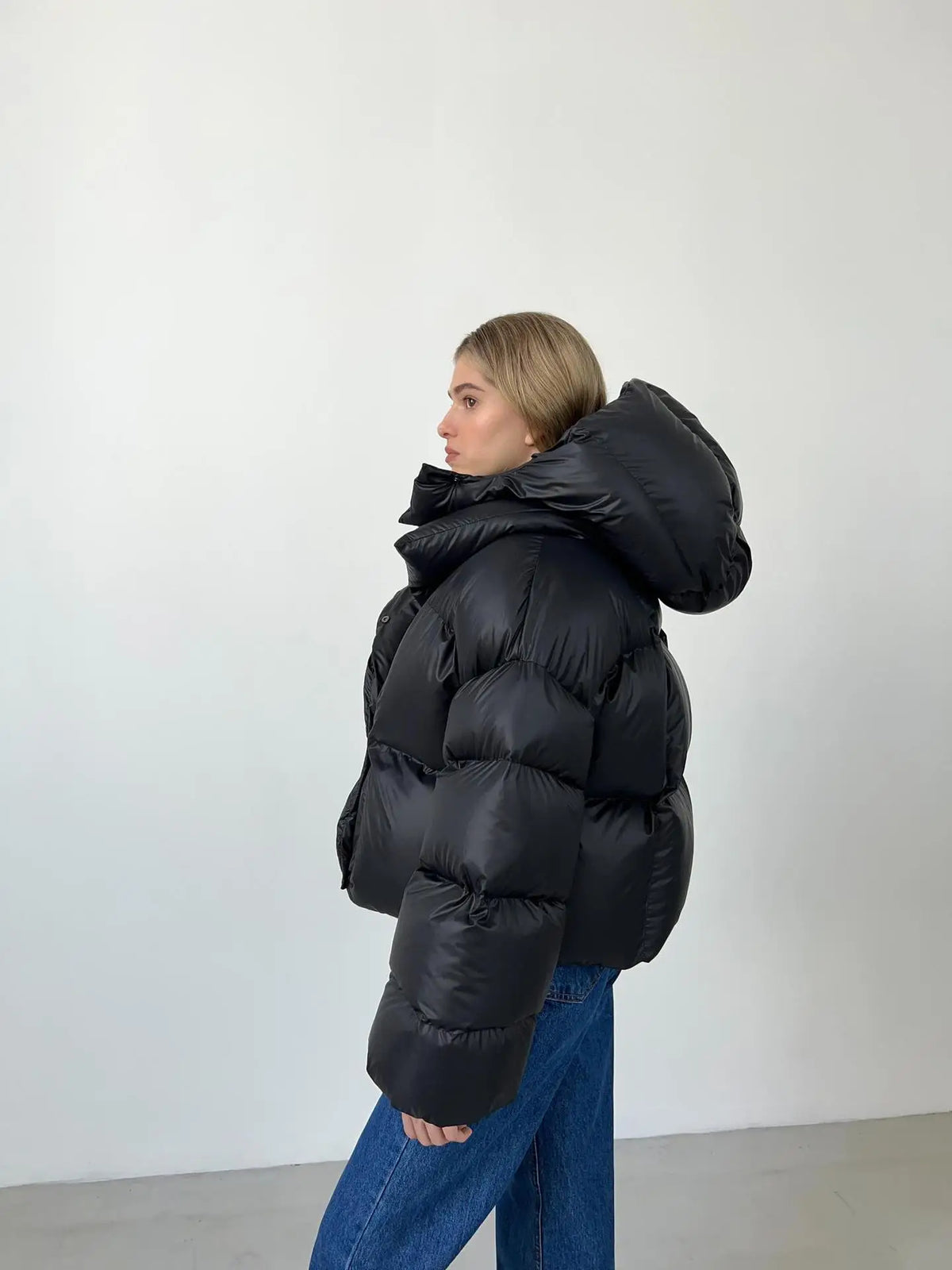 Sidonie Hooded Inflated Puffer Jacket – Snap Closure Long Sleeve Padded | Dorvelli