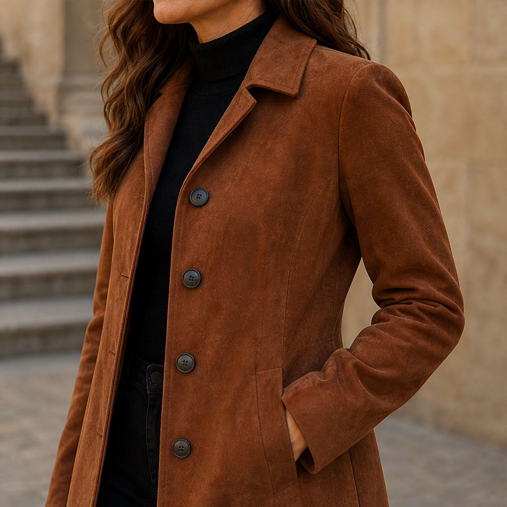 Dorvelli | Siena Brushed Longline Coat – Single-Breasted Lapel Collar Knee Length