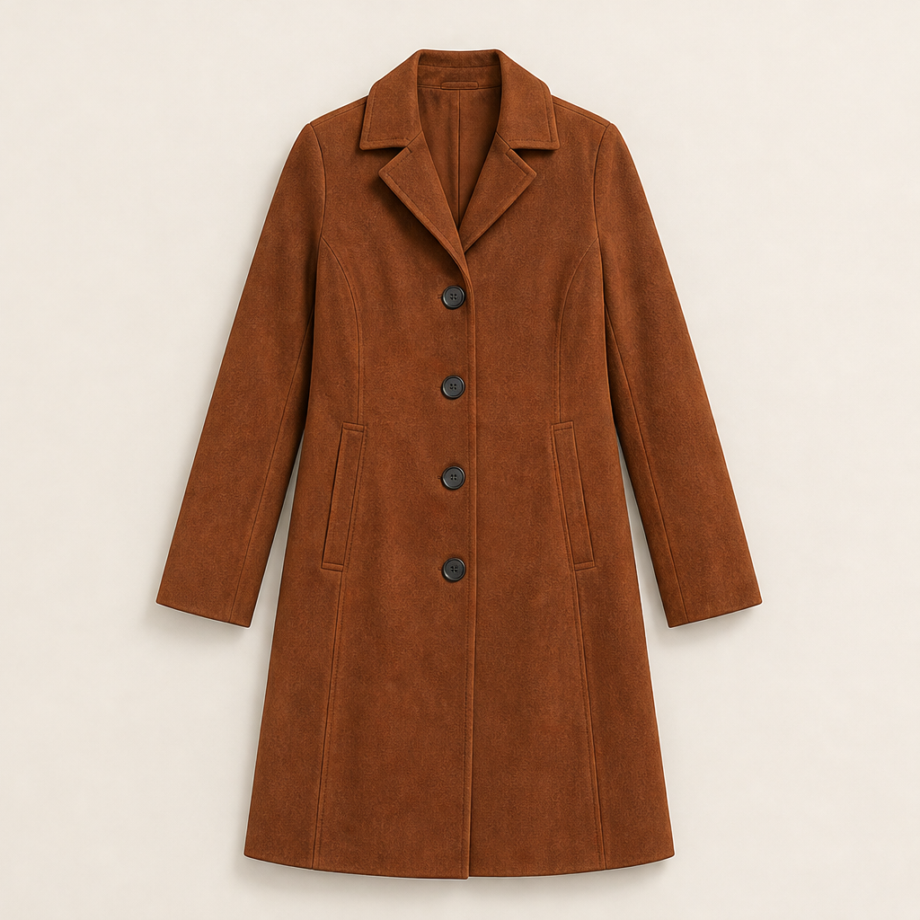 Dorvelli | Siena Brushed Longline Coat – Single-Breasted Lapel Collar Knee Length – Rust