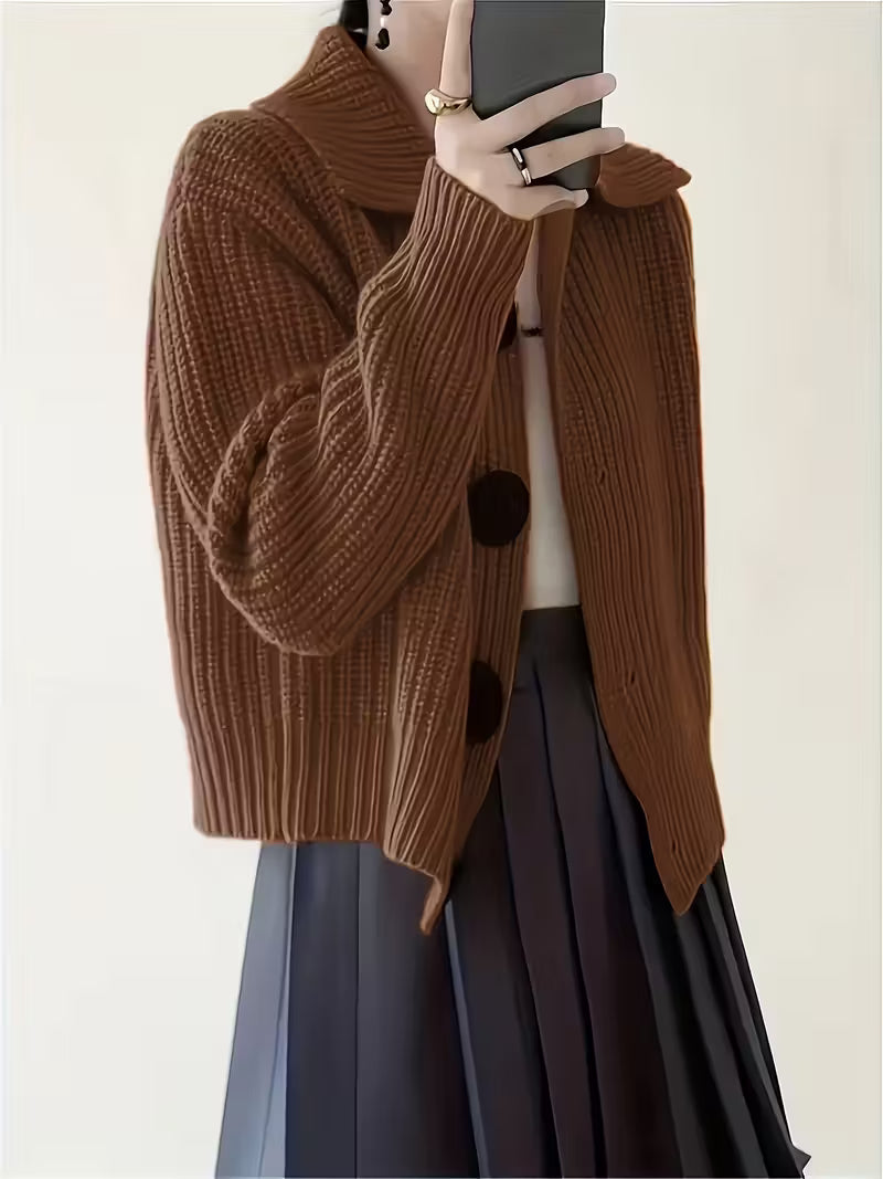 Sigrid Chunky Knit Cardigan – Oversized Button Front Round Neck Ribbed Cuffs