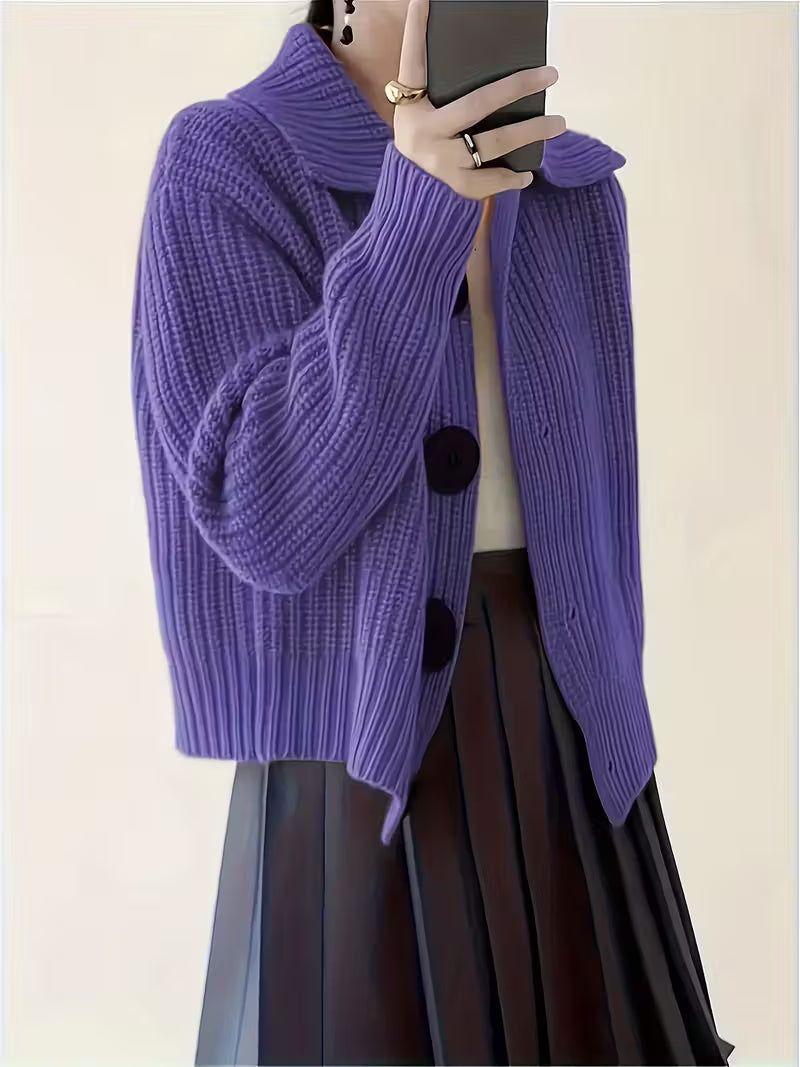 Sigrid Chunky Knit Cardigan – Oversized Button Front Round Neck Ribbed Cuffs