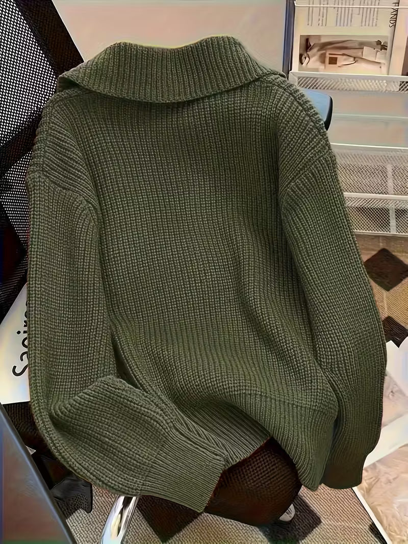 Sigrid Chunky Knit Cardigan – Oversized Button Front Round Neck Ribbed Cuffs