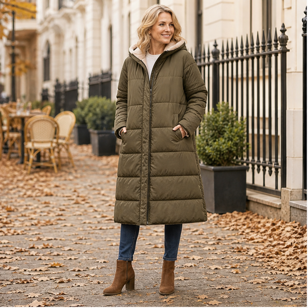 Solenne Reversible Long Puffer – Hooded Quilted Below-Knee Coat