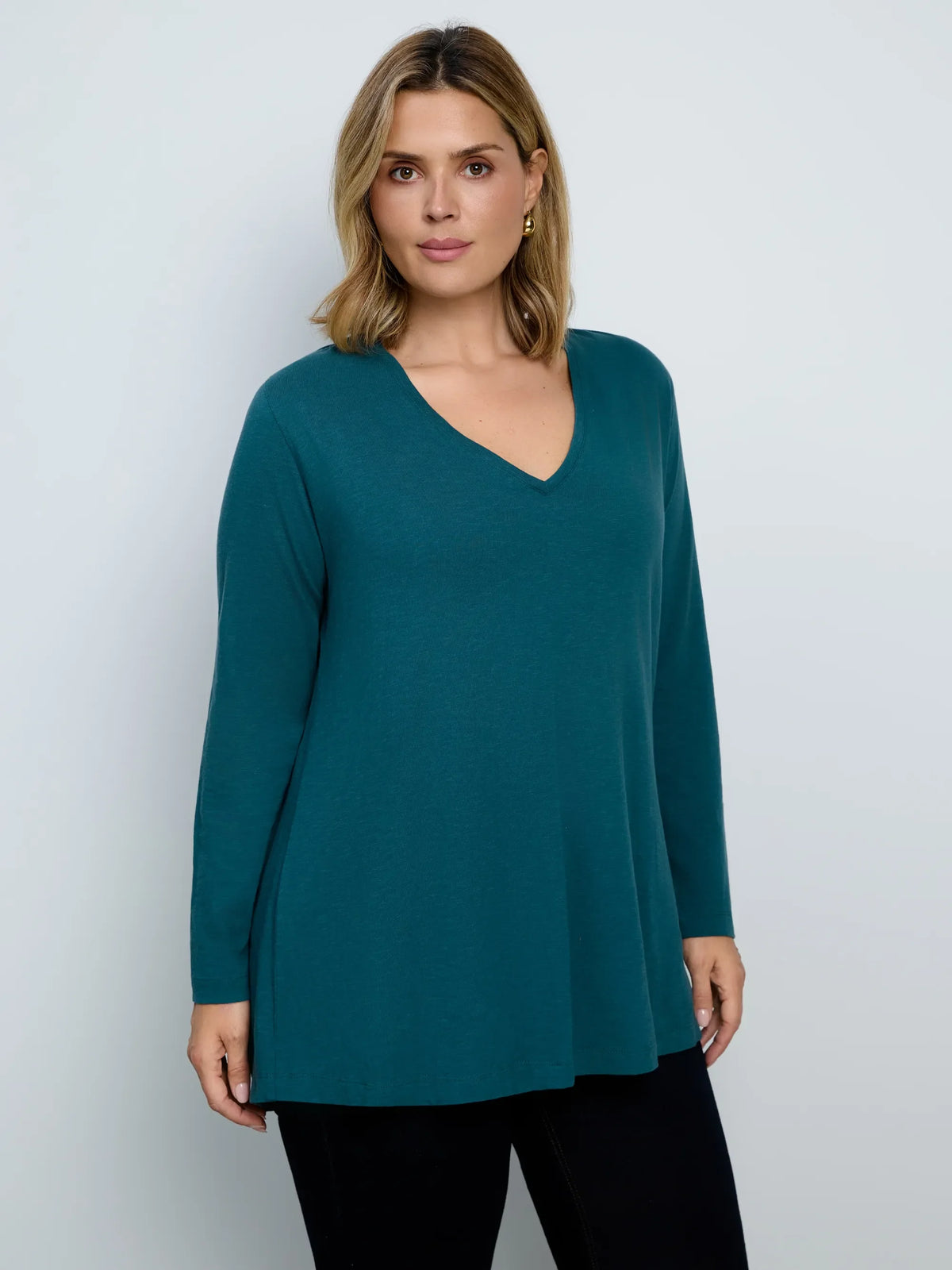 Sorrel V-Neck Longline Swing Top – Teal