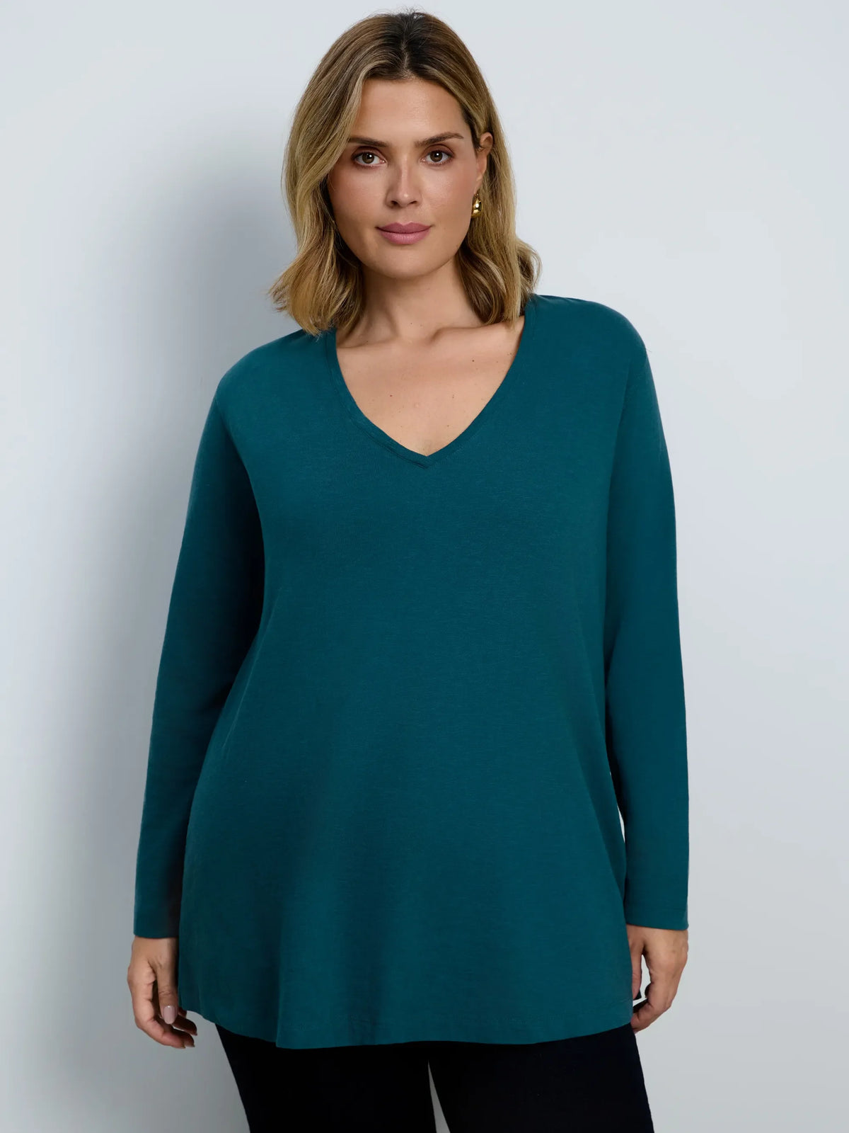 Sorrel V-Neck Longline Swing Top – Teal