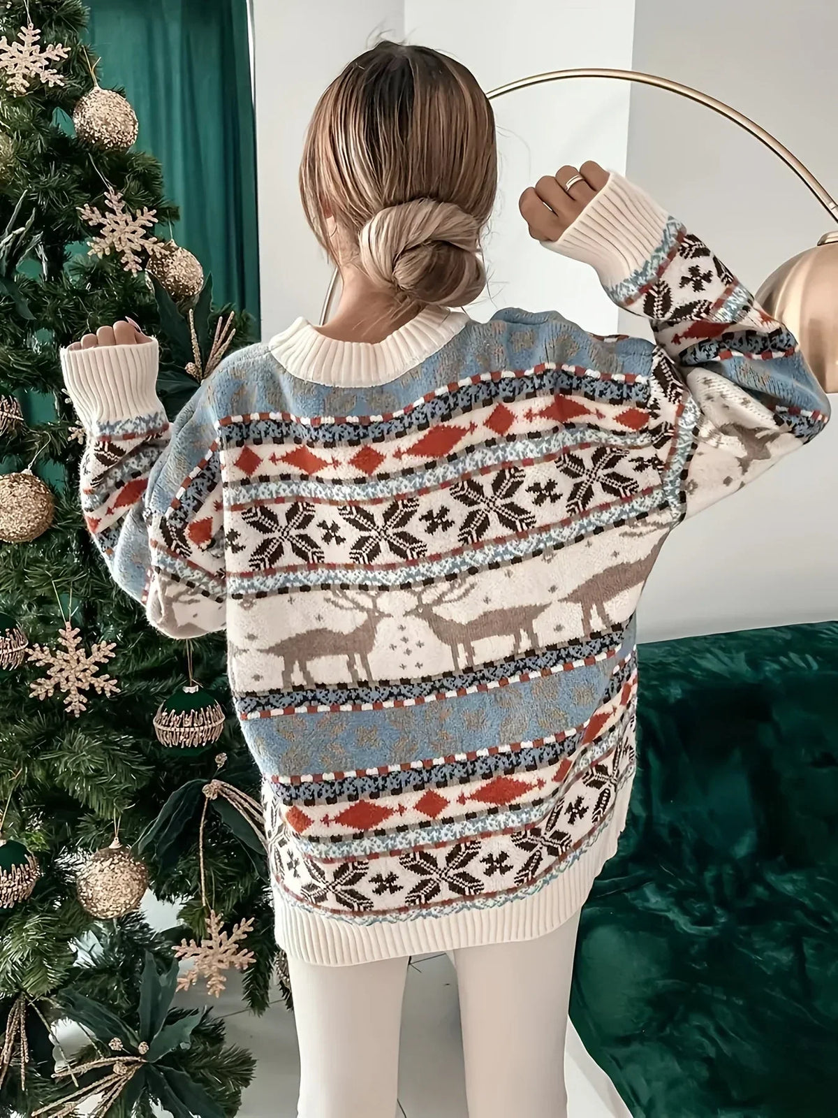 Sunniva Reindeer Nordic Knit Jumper – Women's Oversized Fair Isle Christmas Sweater