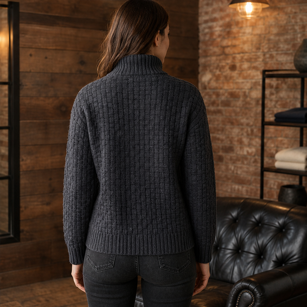 Thea Shawl Collar Jumper – Textured Knit Button Neck Pullover